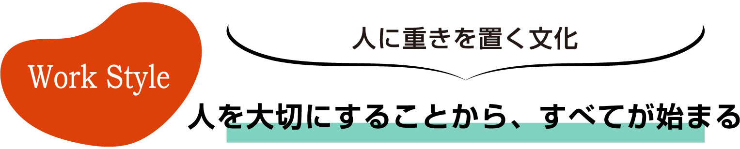 Work Style 人に重きを置く文化 人を大切にすることから、すべてが始まる