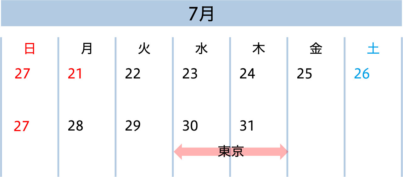 東京：7月30日、31日